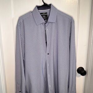 WRK by Van Heusen Men's White Dress Shirt with Navy Geometric Print